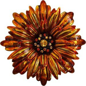 Joan Rivers Flower Brooch Chrysanthemum Orange Amber Autumn Enamel Rhinestone